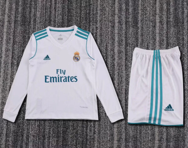 2017/2018 Retro Long Sleeve Real Madrid Home Football Shirt Kids Size