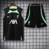 2023/2024 Liverpool pre-match training Black Jersey+Shorts front view