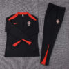 2024 Portugal Half-Pull Tracksuit Black and Red front view