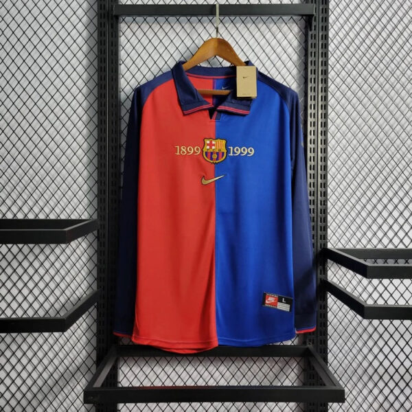 Retro Long Sleeve Barcelona 100th Anniversary Version Football Shirt Home